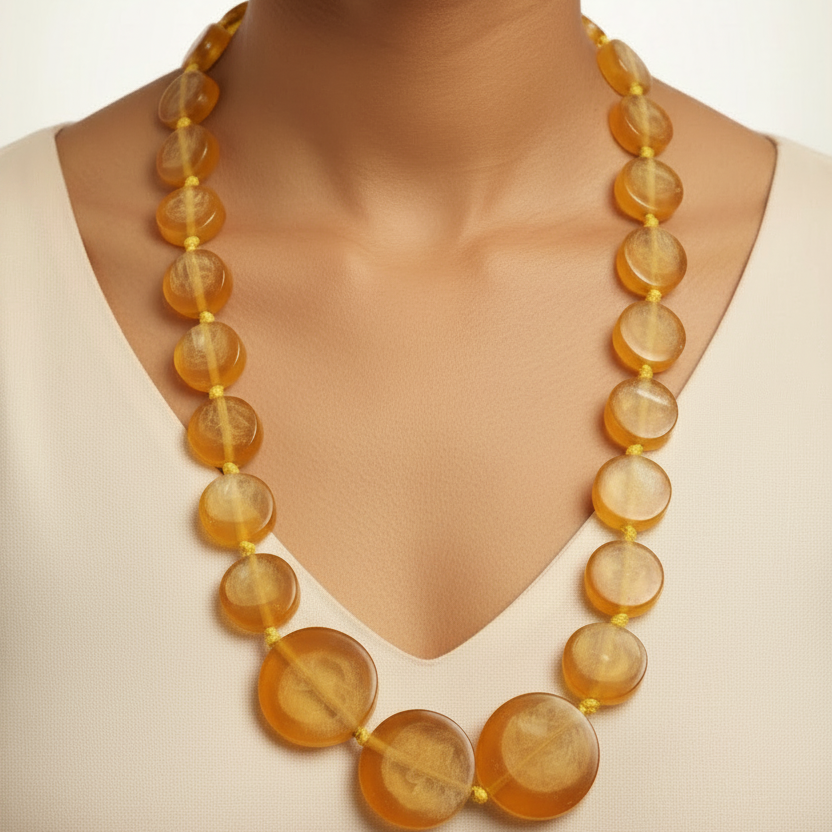 Handcrafted Amber Fibre Beaded Statement Necklace