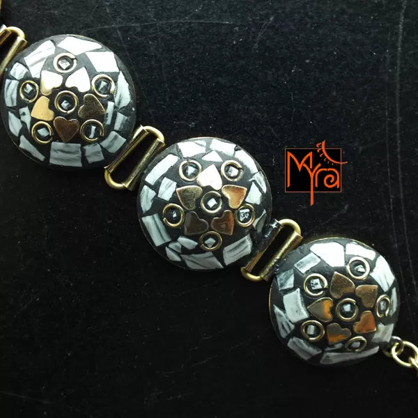 Tibetan Stone Studded Round Bracelet : White