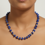 Royal Blue Onyx-Inspired Stone & Metal Charms Statement Necklace