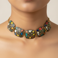 Square Pattern Tibetan Stone Choker : Multicolor
