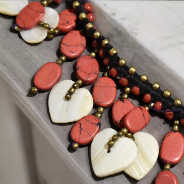 Cowrie Shell Necklace with Red Stones