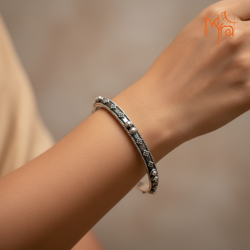 Pure Silver Bangle : (Size 24)