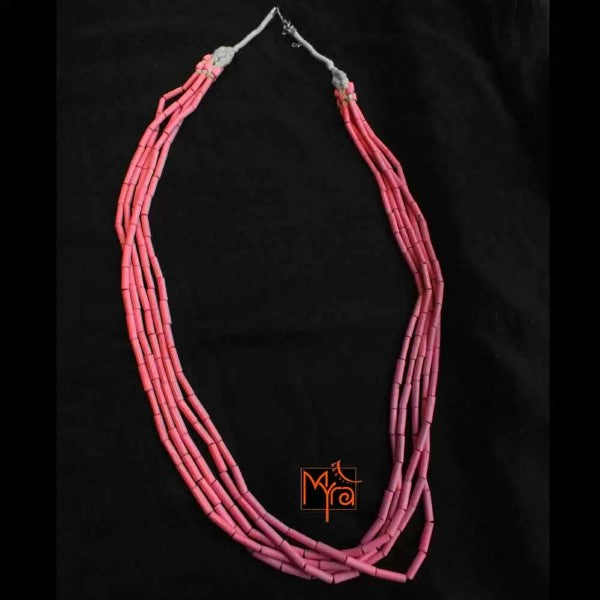 Layered Pipe Beaded Necklace : Pink