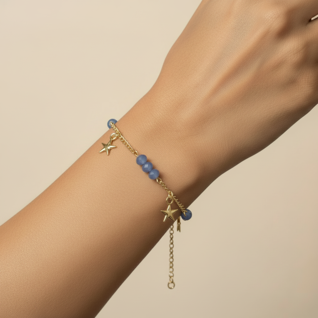 Light Blue Crystal Bracelet with Star Charms