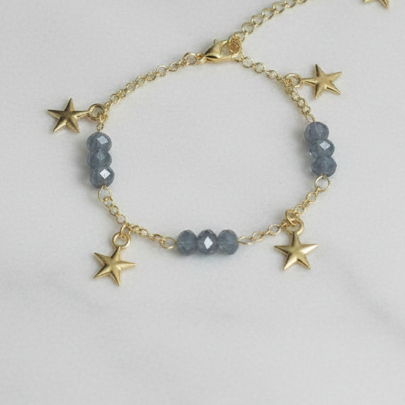 Light Blue Crystal Bracelet with Star Charms