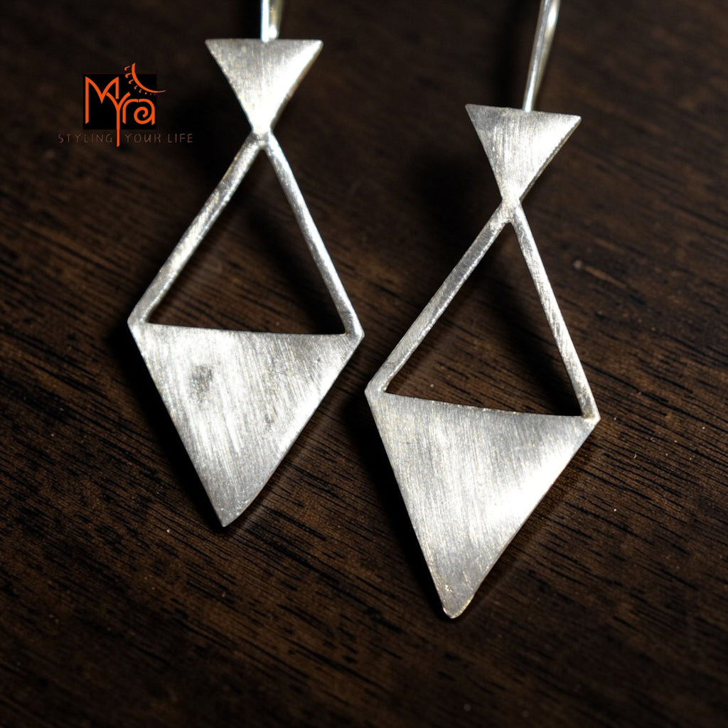 Twin Triangle Brass Earrings (Silver)