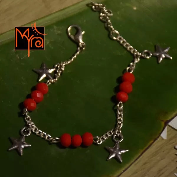 Orange Crystal Bracelet with Flower Charms