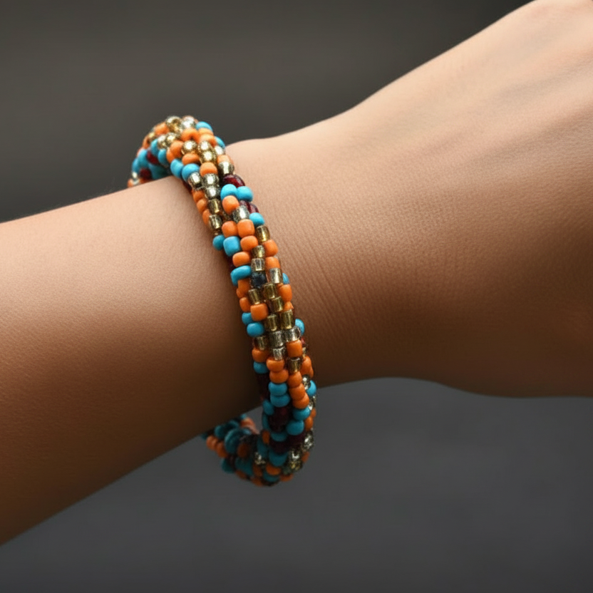 Blue Orange Beaded Bracelet