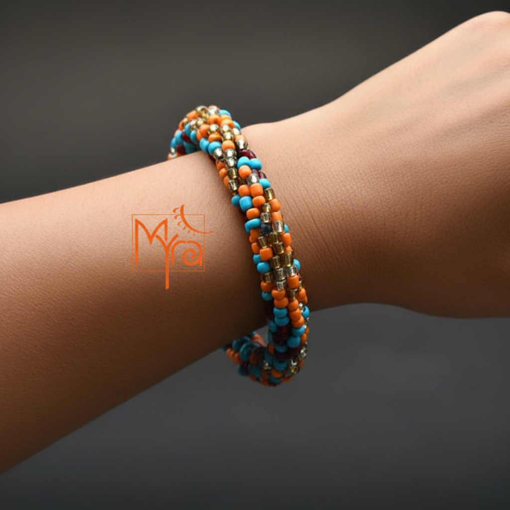 Blue Orange Beaded Bracelet