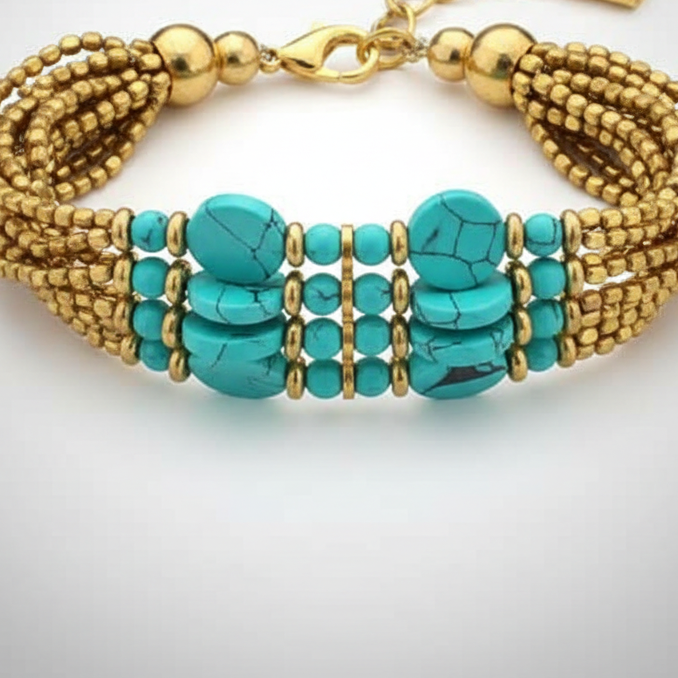 Bunch of Brass Beads & Turquoise Stones Bracelet
