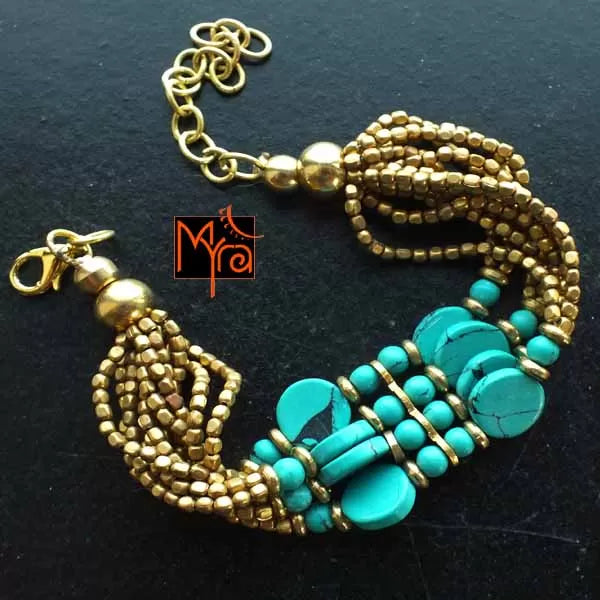 Bunch of Brass Beads & Turquoise Stones Bracelet