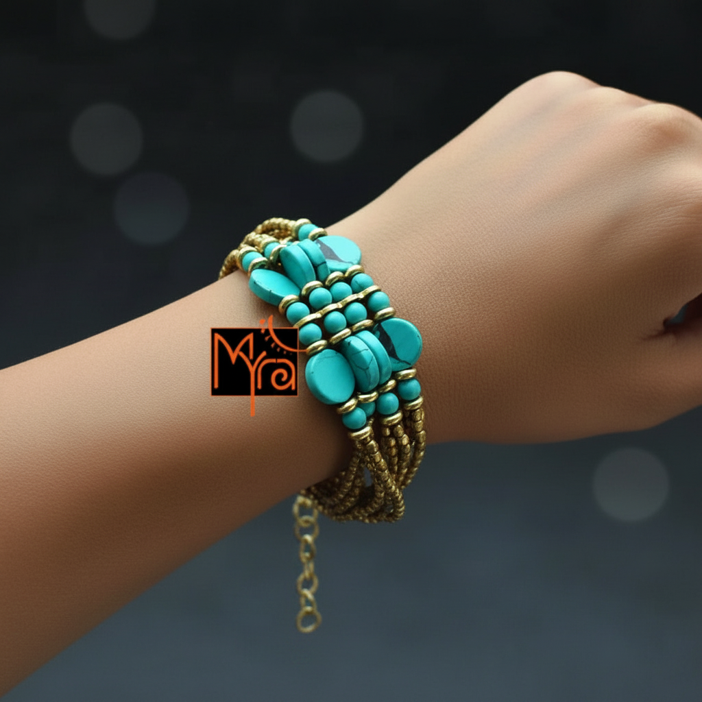 Bunch of Brass Beads & Turquoise Stones Bracelet