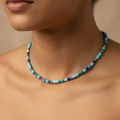 Minimalist Bead and Metal Pieces Necklace : Light Blue, Navy Blue