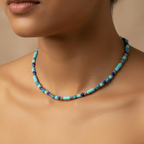 Minimalist Bead and Metal Pieces Necklace : Light Blue, Navy Blue