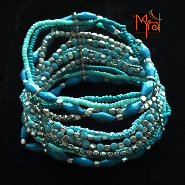 Multiple Shades of Blue Beaded Bracelet