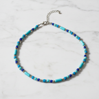 Minimalist Bead and Metal Pieces Necklace : Light Blue, Navy Blue