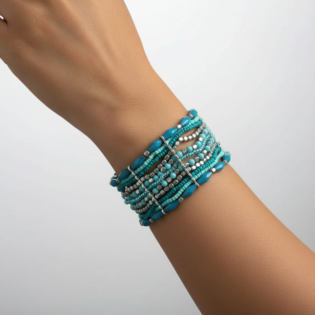 Multiple Shades of Blue Beaded Bracelet