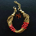Bunch of Brass and Stone Bracelet : Red