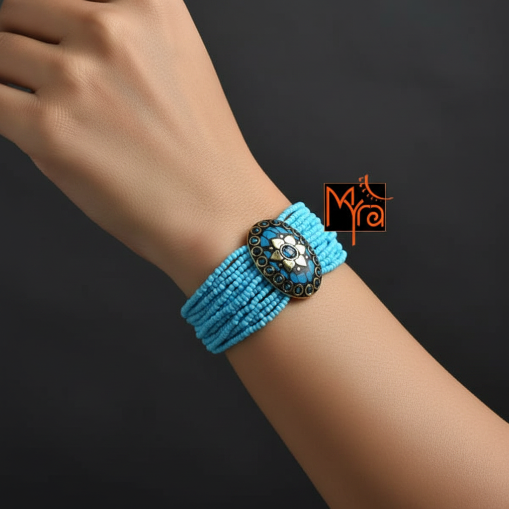 Tibetan Stonework Beaded Bracelet : Sky Blue