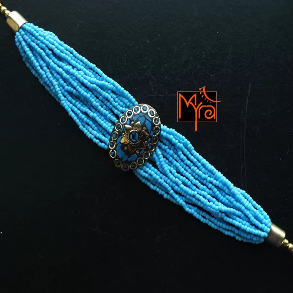 Tibetan Stonework Beaded Bracelet : Sky Blue