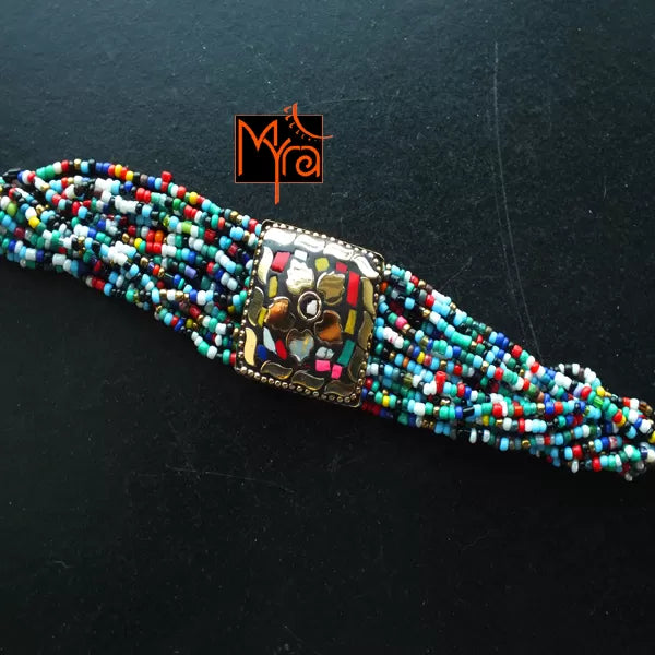 Tibetan Stonework Beaded Bracelet : Multicolor (Square)