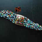 Tibetan Stonework Beaded Bracelet : Multicolor (Square)