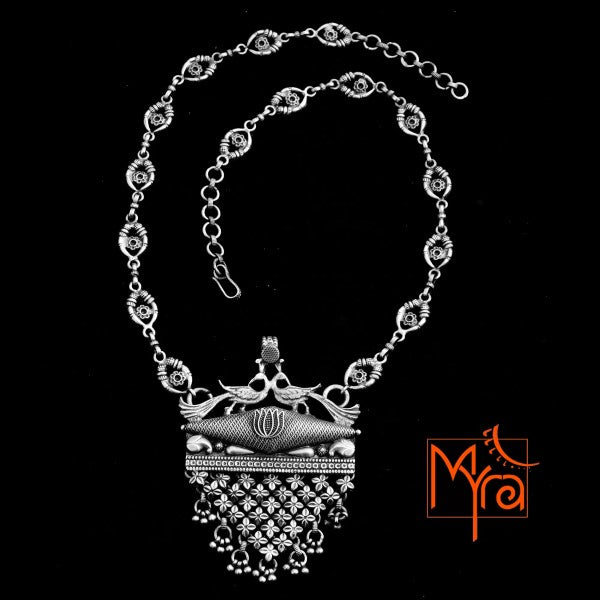 Double Peacock Motif Pure Silver Necklace