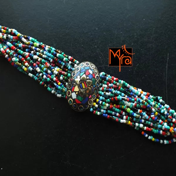 Tibetan Stonework Beaded Bracelet : Multicolor (Oval)