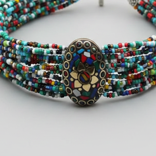Tibetan Stonework Beaded Bracelet : Multicolor (Oval)
