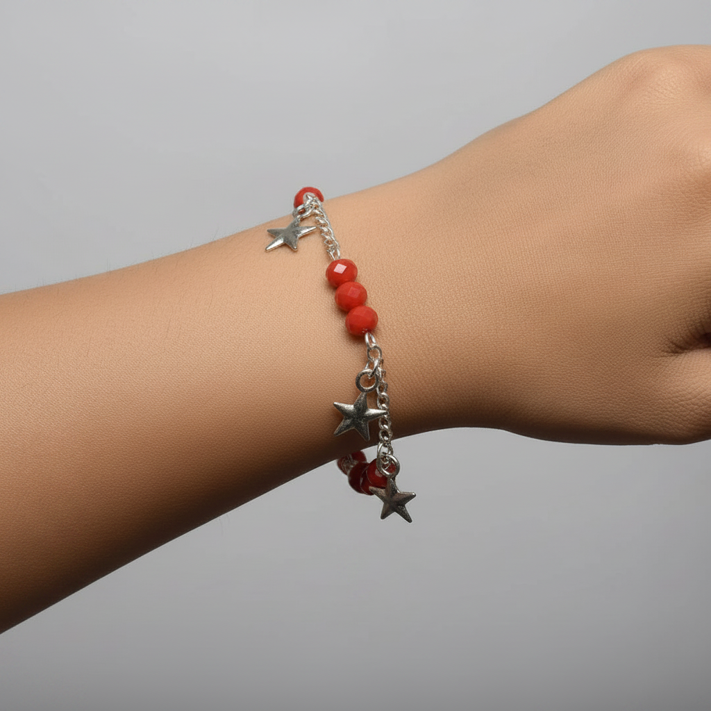Orange Crystal Bracelet with Flower Charms