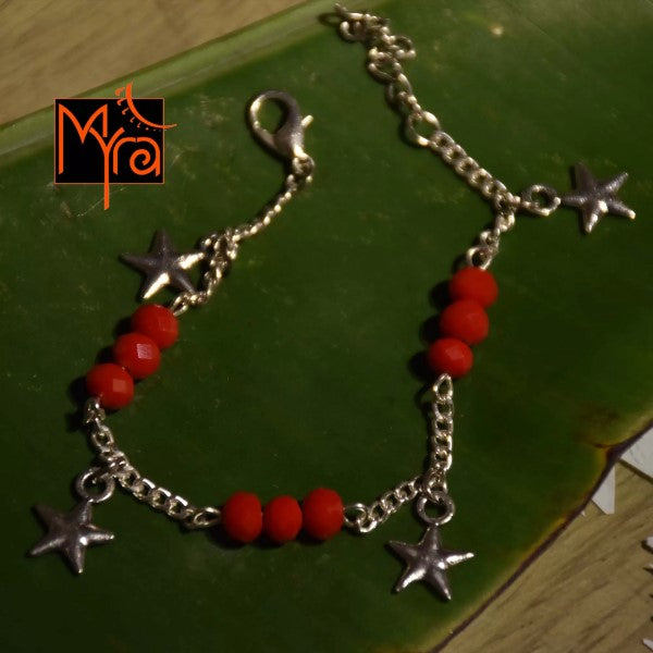 Red Crystal Bracelet with Star Charms