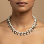 White Beaded Necklace with Tulip Charm