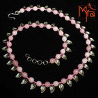 Metal Leaf Charm Pink Beaded Necklace