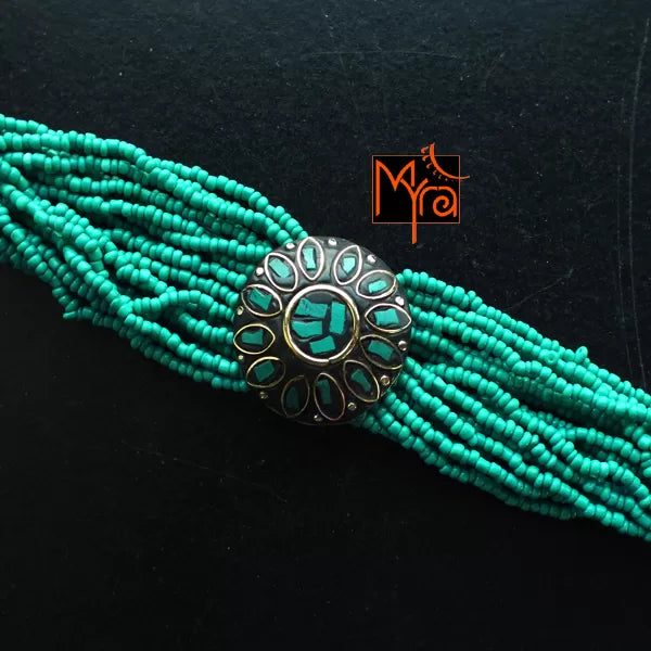 Tibetan Stonework Beaded Bracelet : Turquoise (Round)