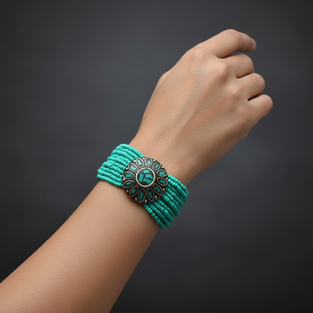 Tibetan Stonework Beaded Bracelet : Turquoise (Round)