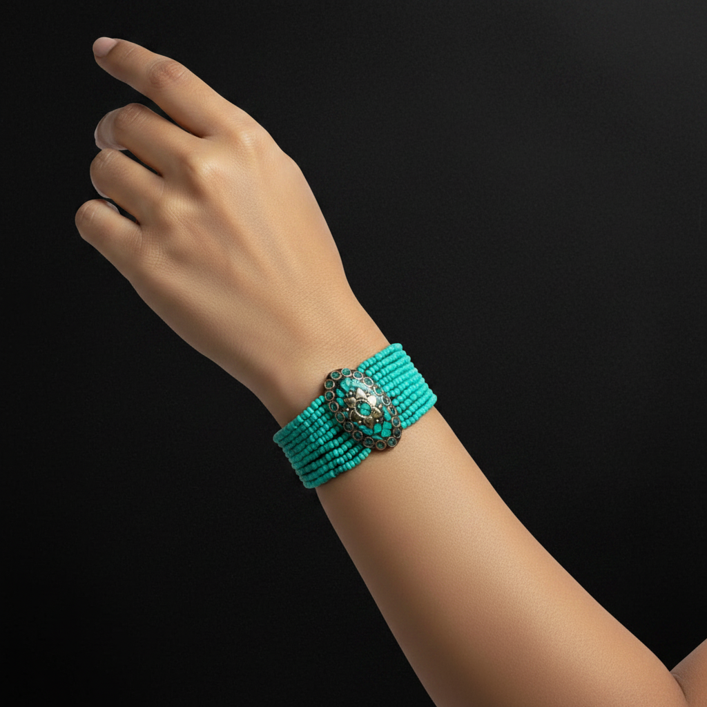 Tibetan Stonework Beaded Bracelet : Turquoise (Oval)