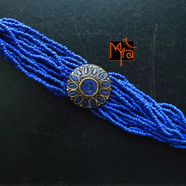 Tibetan Stonework Beaded Bracelet : Navy Blue