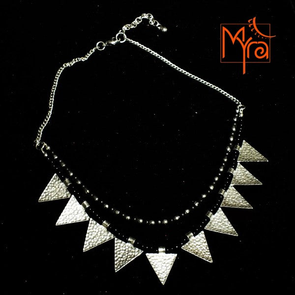 Triangle Charm Two Layer Necklace : Black