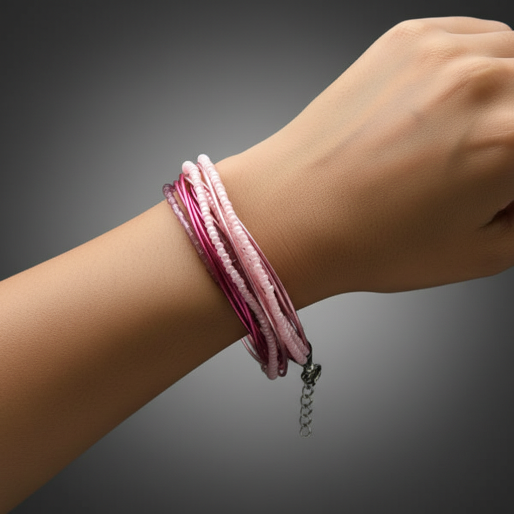 Bunch of Assorted Beaded Bracelet : Pink