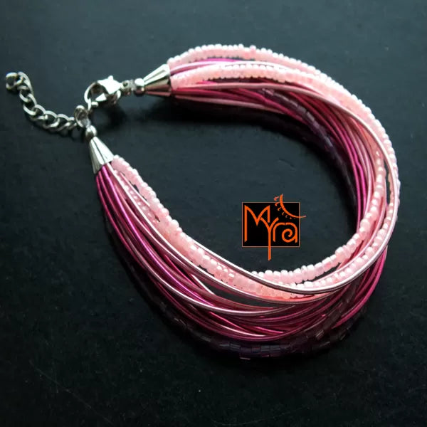 Bunch of Assorted Beaded Bracelet : Pink