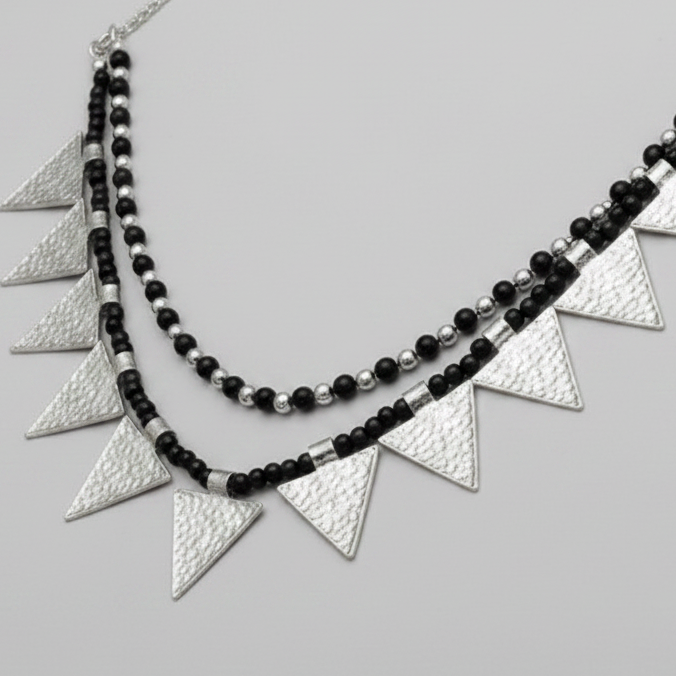Triangle Charm Two Layer Necklace : Black