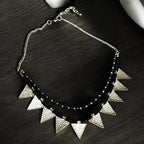 Triangle Charm Two Layer Necklace : Black