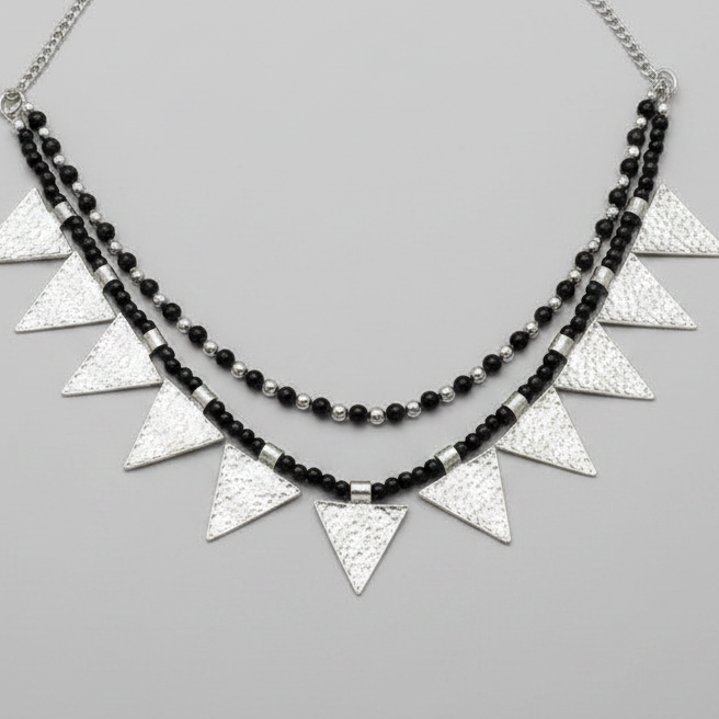 Triangle Charm Two Layer Necklace : Black