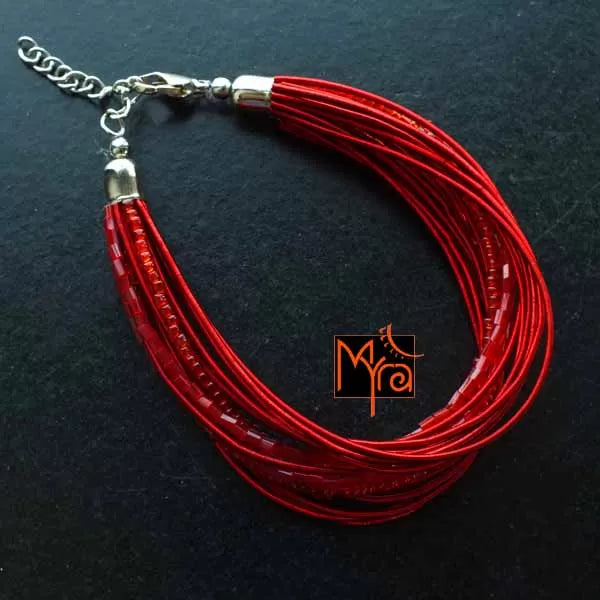 Bunch of Assorted Beaded Bracelet : Red