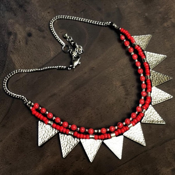 Triangle Charm Two Layer Necklace : Red