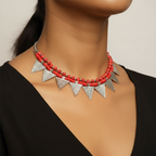 Triangle Charm Two Layer Necklace : Red