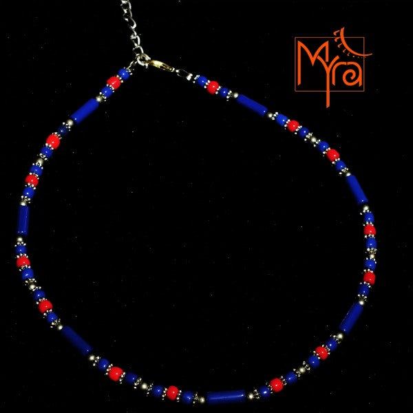Minimalist Bead and Metal Pieces Necklace : Navy Blue, Red