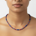 Minimalist Beaded Statement Necklace with Metal Accents (Navy Blue & Red)