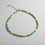 Minimalist Beaded Statement Necklace with Metal Accents (Yellow & Turquoise)