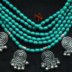 Six Layer Beaded Necklace with Hanging Charms : Turquoise